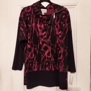 NWT Joseph Ribkoff Black & Pink Long Sleeve Tunic Top w/ Split Neck size 10